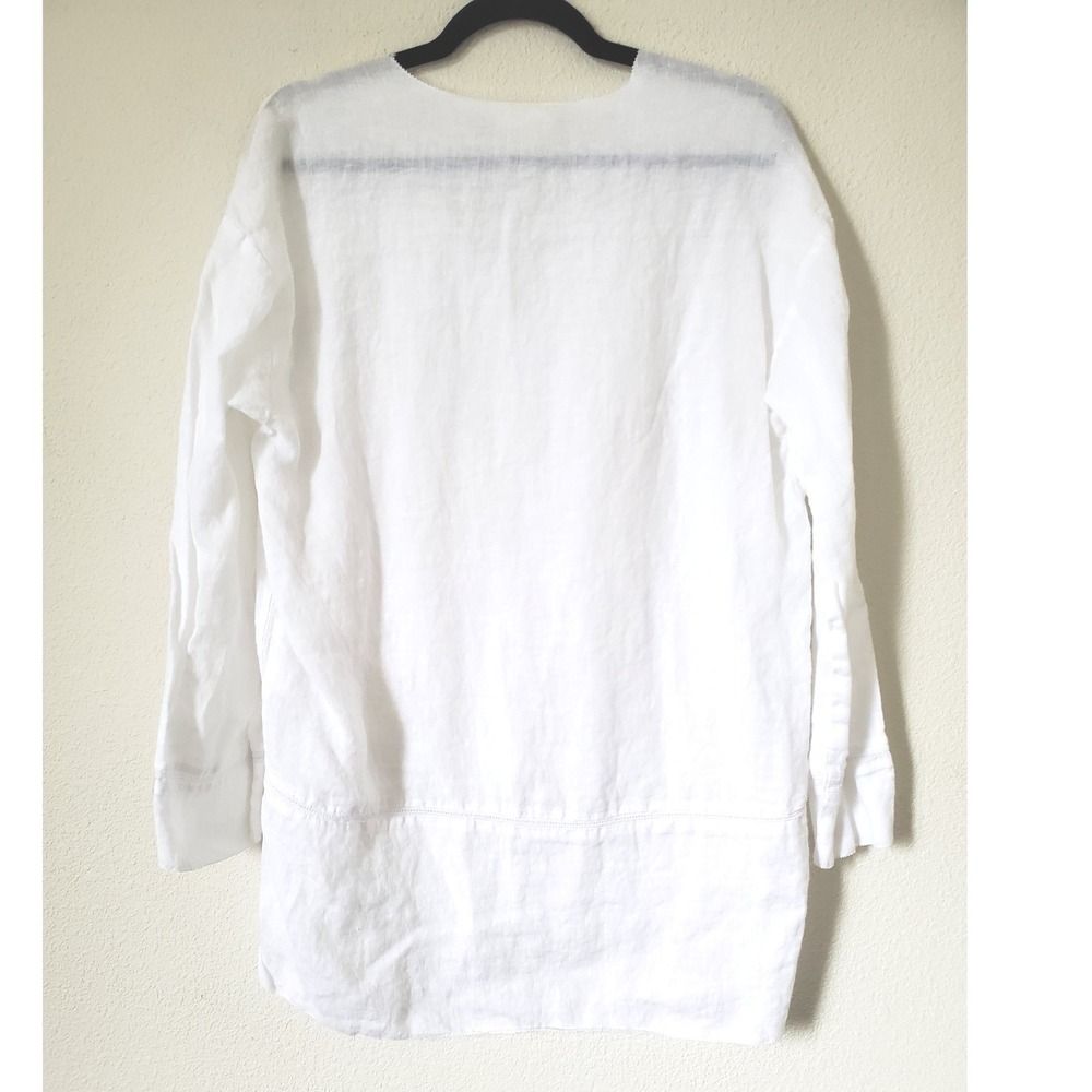 pure DKNY White Linen V-NECK Long Sleeve Tunic Top Women Small Designer Beach - Picture 7 of 9